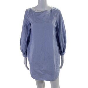 Mark D. Sikes Womens Cotton Striped Print Back Buttoned Midi Dress Blue Size 4